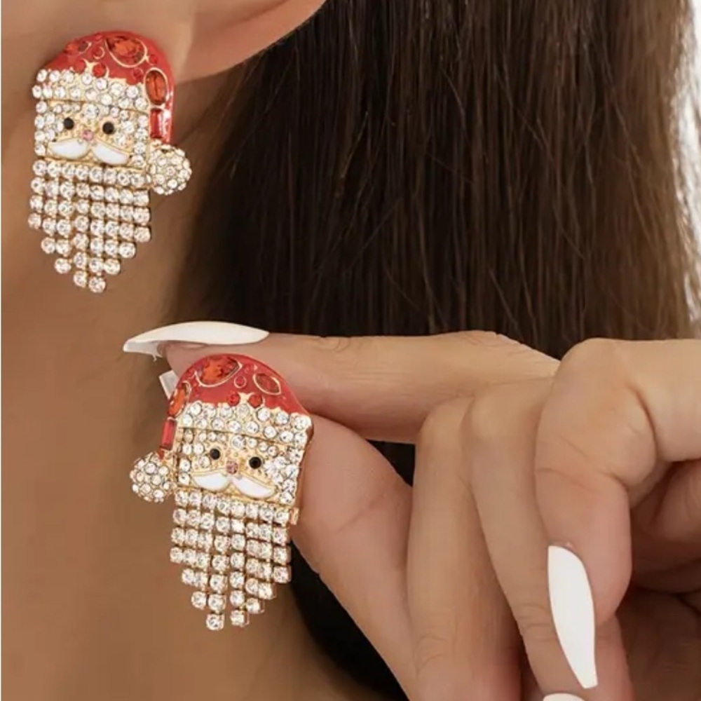 Festive Santa Claus Rhinestone Earrings - Picture 3 of 5